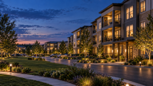 Modern garden-style multifamily property representing CRE capital markets and financing conditions